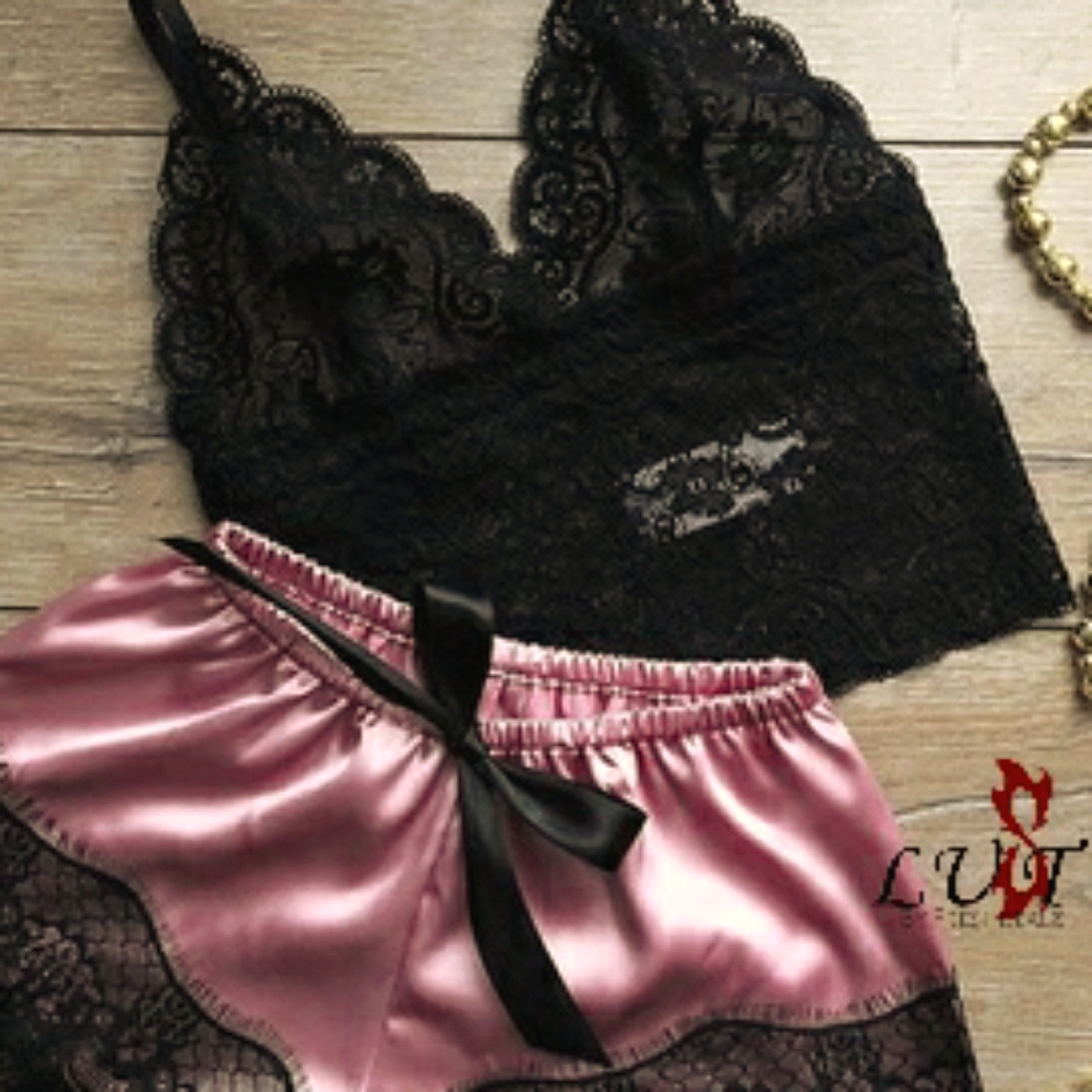 Intimate wear lace top satin bottom medium